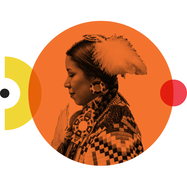 Indigenous woman inside an orange circle